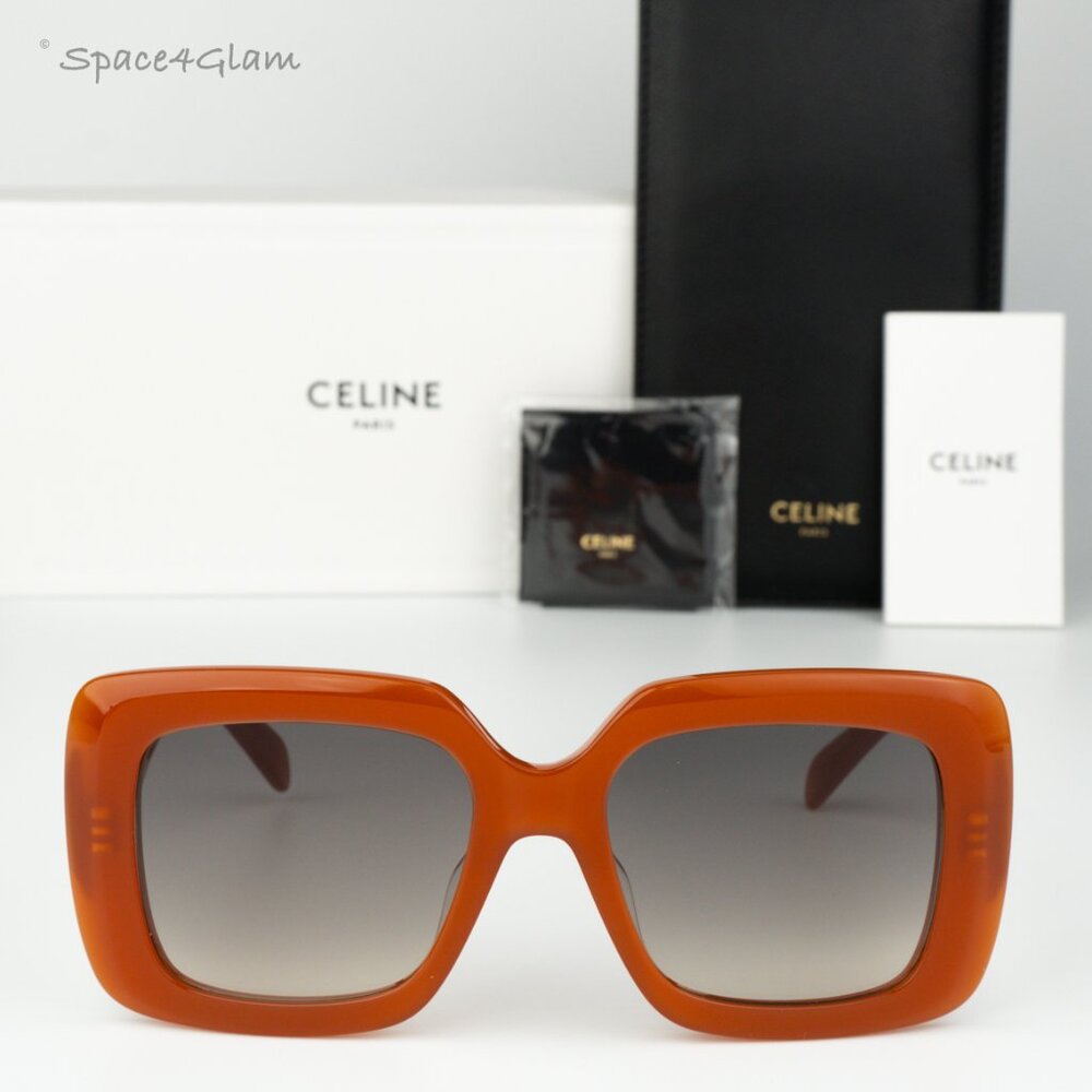 BRAND NEW Celine CL40263I 42F Shiny Orange Gradient Brown Geometric Sunglasses - Picture 3 of 8